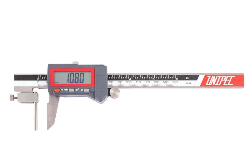 Digital Tube Thickness Caliper 0-150mm / 0-6", IP54 Coolant & Fluid Resistant Electronic Caliper, ±0.02mm Accuracy, 0.01mm/0.0005" Resolution, with Locking Dial for Measured Value Fixation